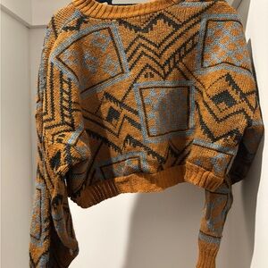 Urban Outfitters Mustard and Blue Geometric Sweater